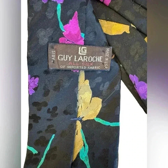 Guy Laroche 100% Silk Necktie Floral Multicolor Print Tie Made in USA - Picture 3 of 5